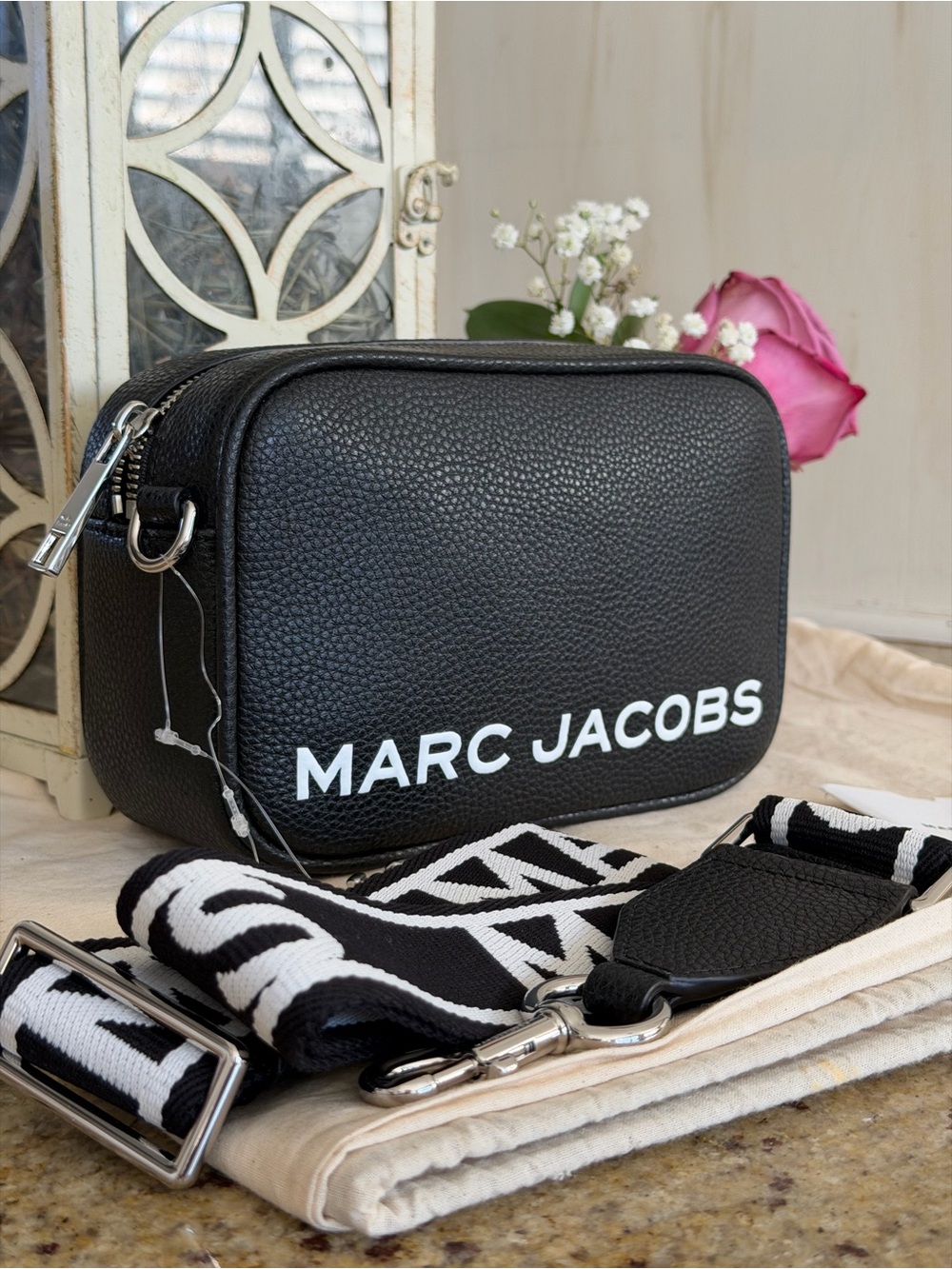 New Marc Jacobs Black Pebbled Leather Logo Belt Bag